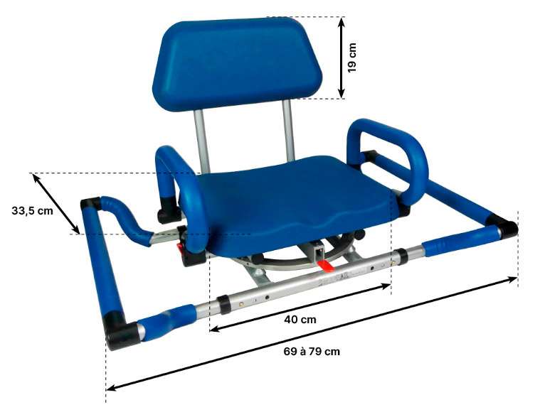 Asiento de bañera giratorio acolchado Medidas del asiento giratorio de bañera acolchado con ancho, respaldo y peso máximo