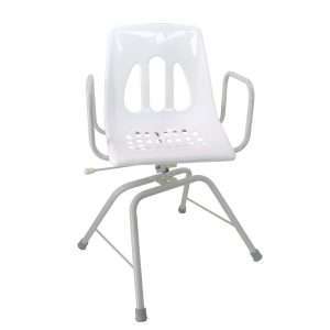 Silla de ducha con asiento giratorio, respaldo y reposabrazos laterales