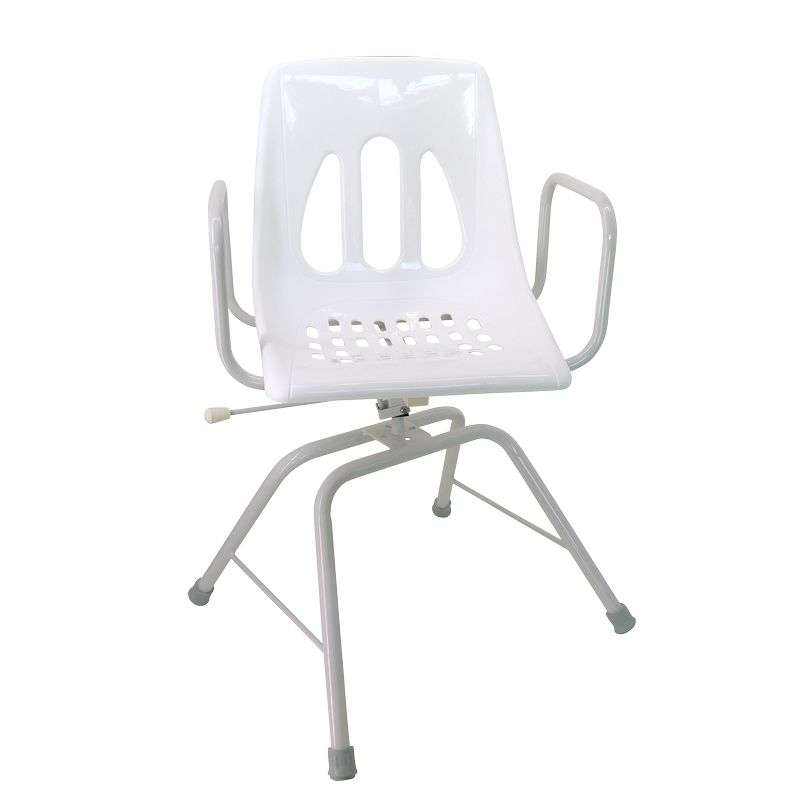 Silla de ducha con asiento giratorio Silla de ducha con asiento giratorio, respaldo y reposabrazos laterales