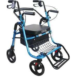Andador silla de ruedas K10055 azul con asiento, respaldo y reposapiés