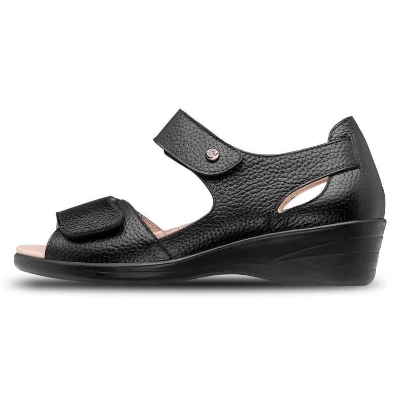 Sandalias de dos tiras con velcro 20697 Sandalia negra con velcro y elástico lateral para Hallux Valgus