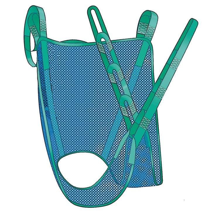 Arnés de baño Aqua Arnés de baño AQUA en tejido de rejilla azul y verde para transferencias en entornos acuáticos