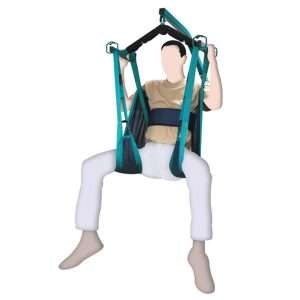 Arnés de ajuste rápido FAST-FIT colocado en una grúa para transferencia de usuario