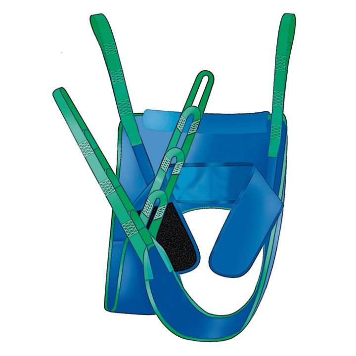 Arnés Fast-Fit de ajuste rápido Arnés de ajuste rápido FAST-FIT en color azul y verde con cinturón frontal de velcro