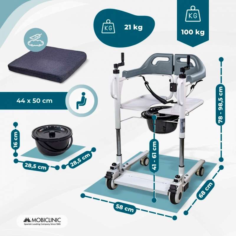 Silla de transferencia con inodoro Willy Medidas de la silla de transferencia con inodoro Willy
