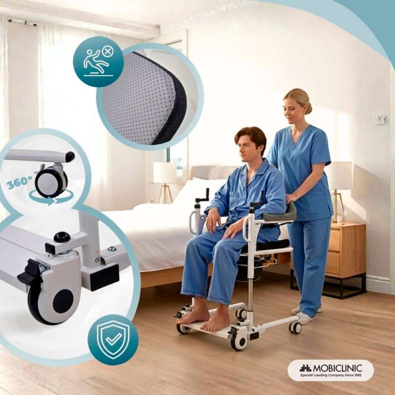 Silla de transferencia con inodoro Willy Silla de transferencia Willy con ruedas y asiento acolchado