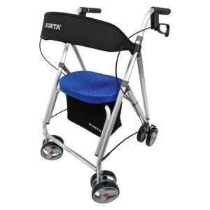 Andador Kanguro F1 con funda azul, frenos de maneta y ruedas dobles
